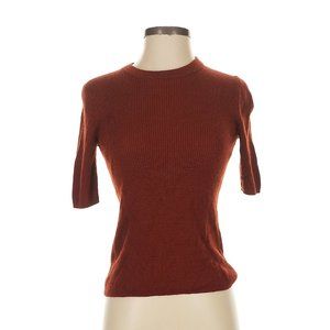 Madewell Merino Wool Half Sleeve Crew Ribbed Pullover Sweater Brown Umber Small